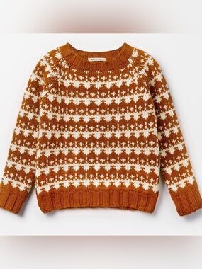 Alas de Rayas Rust and Cream Fair Isle Knit Wool Blend Sweater size 6
